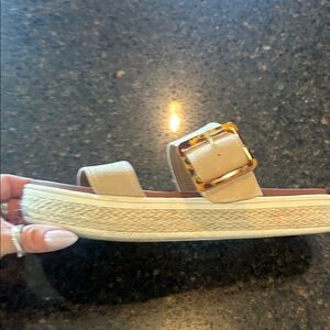 MIA Beige Espadrille Slide with Tortoiseshell Buckle
